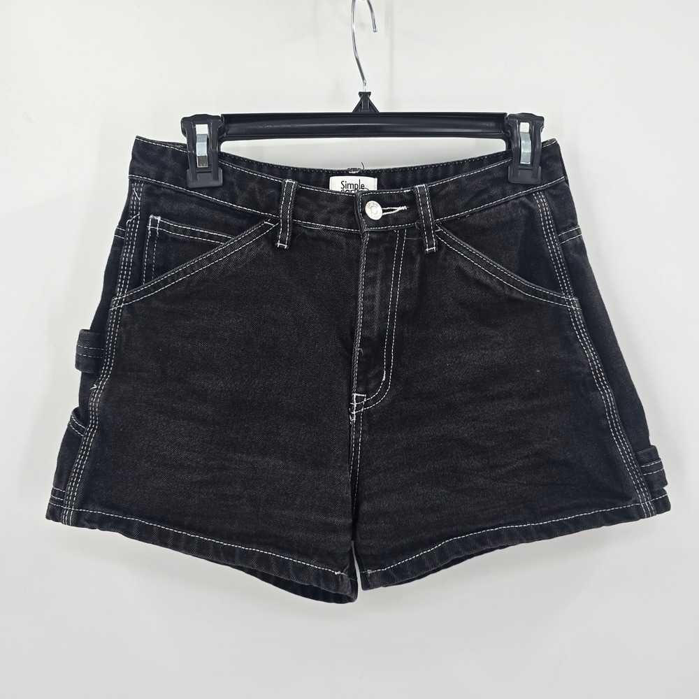 Simple Society Black Carpenter‎ Denim Shorts Womens Size 5/27Contrast Stitch